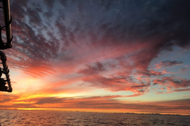 a man with a sunset in the background